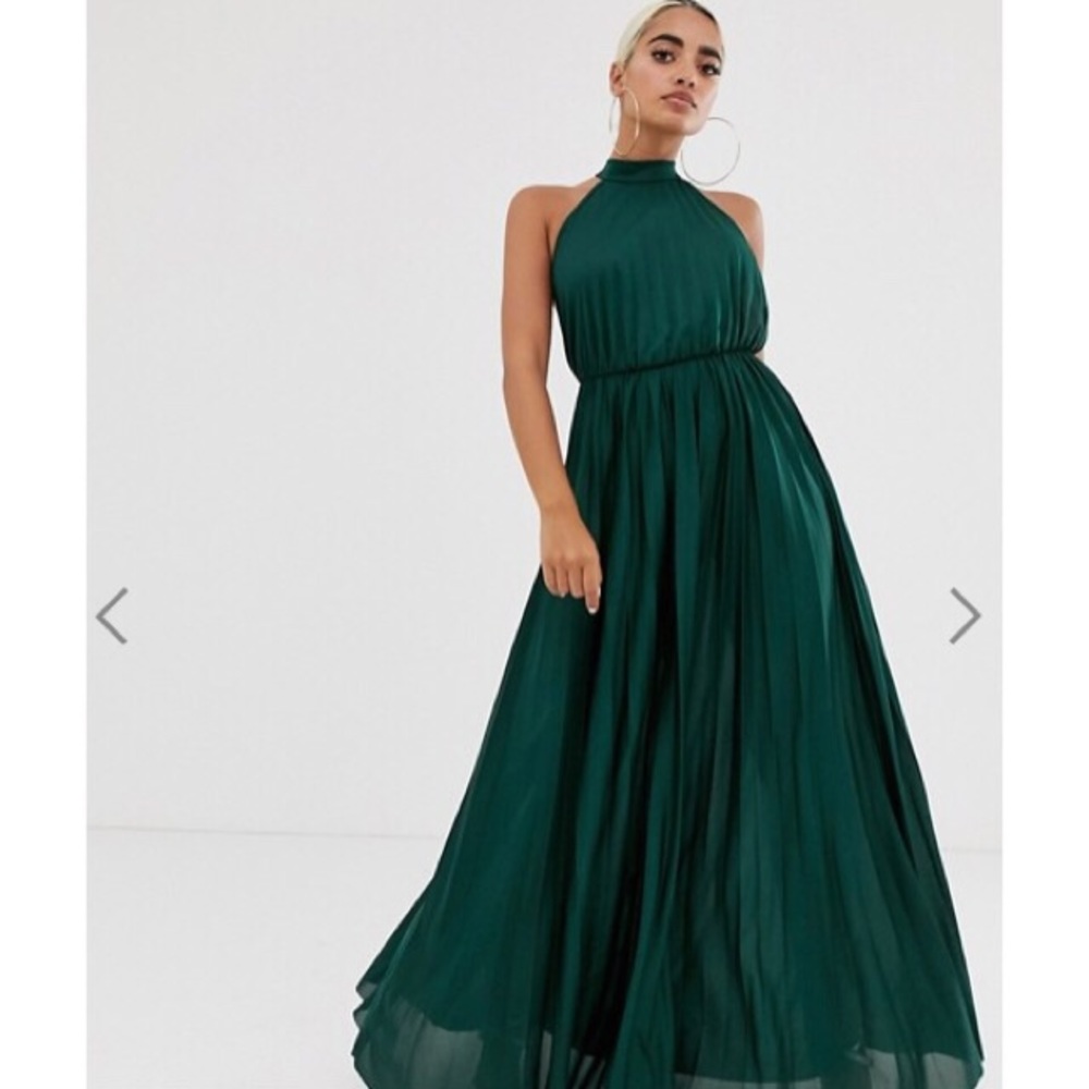 ASOS Design Petite Halter Pleated Maxi Dress